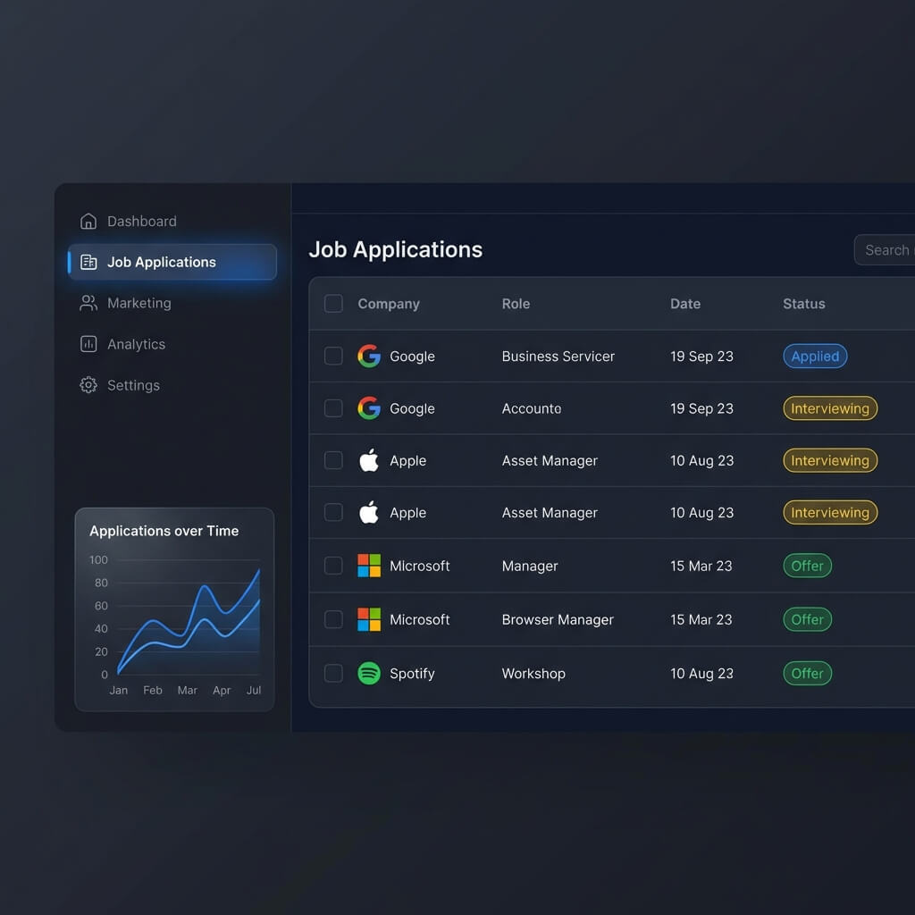 Application tracking dashboard